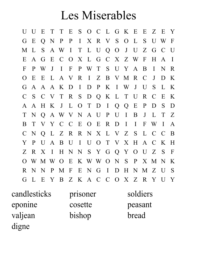 Les Miserables Word Search