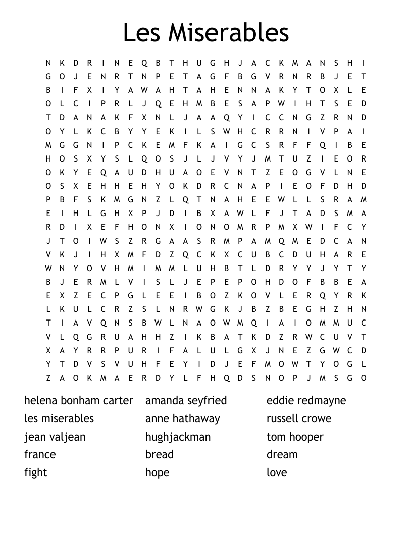Les Miserables Word Search