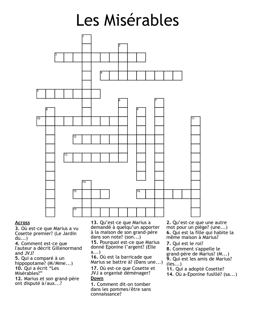 Les Misérables Crossword