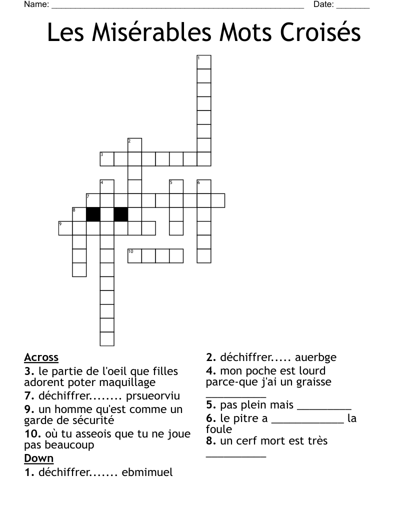 Les Misérables Mots Croisés Crossword