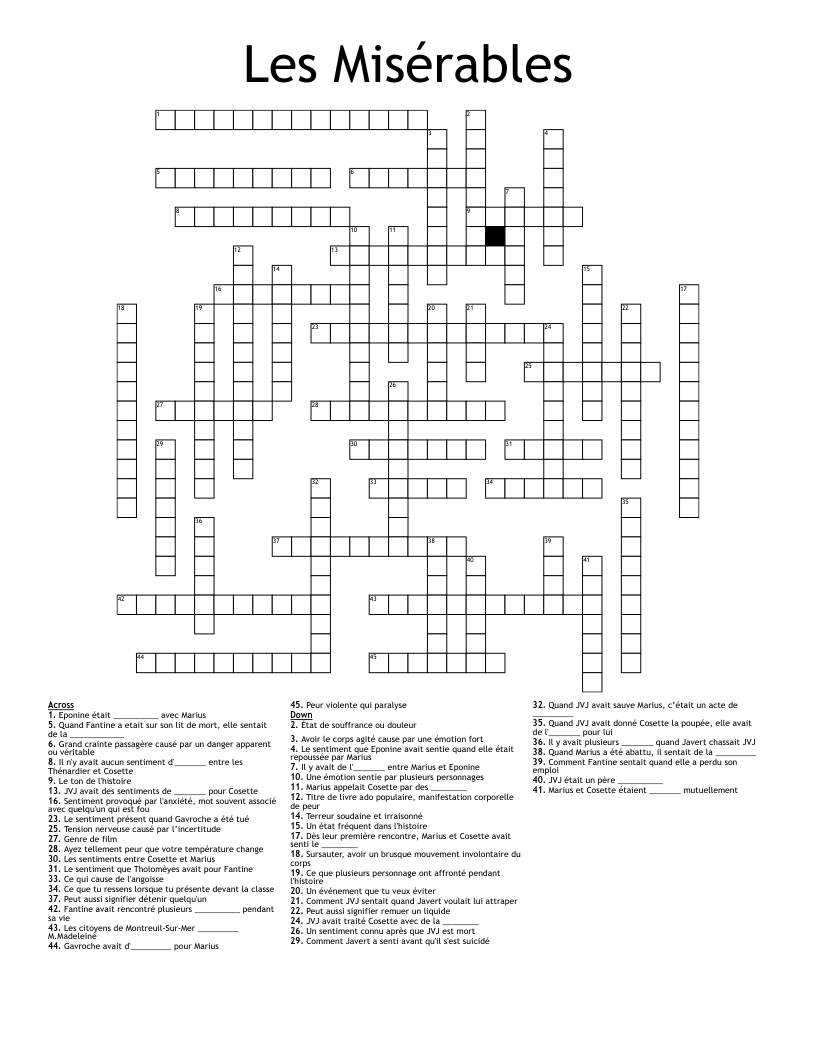 Les Misérables  Crossword
