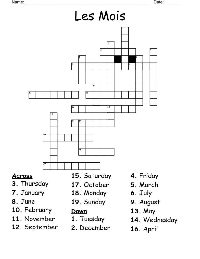 Les Mois  Crossword