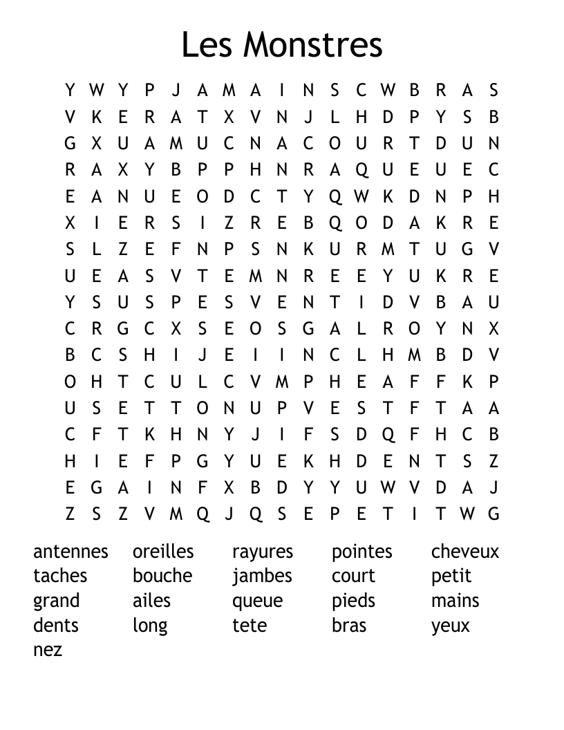 Les Monstres Word Search