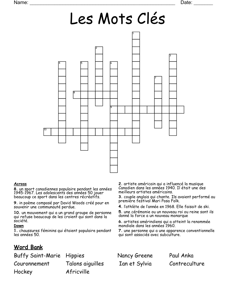 Les Mots Clés   Crossword