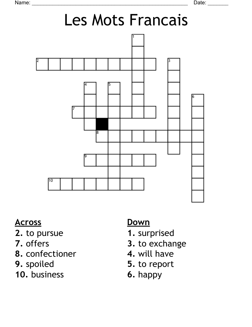 Les Mots Francais Crossword