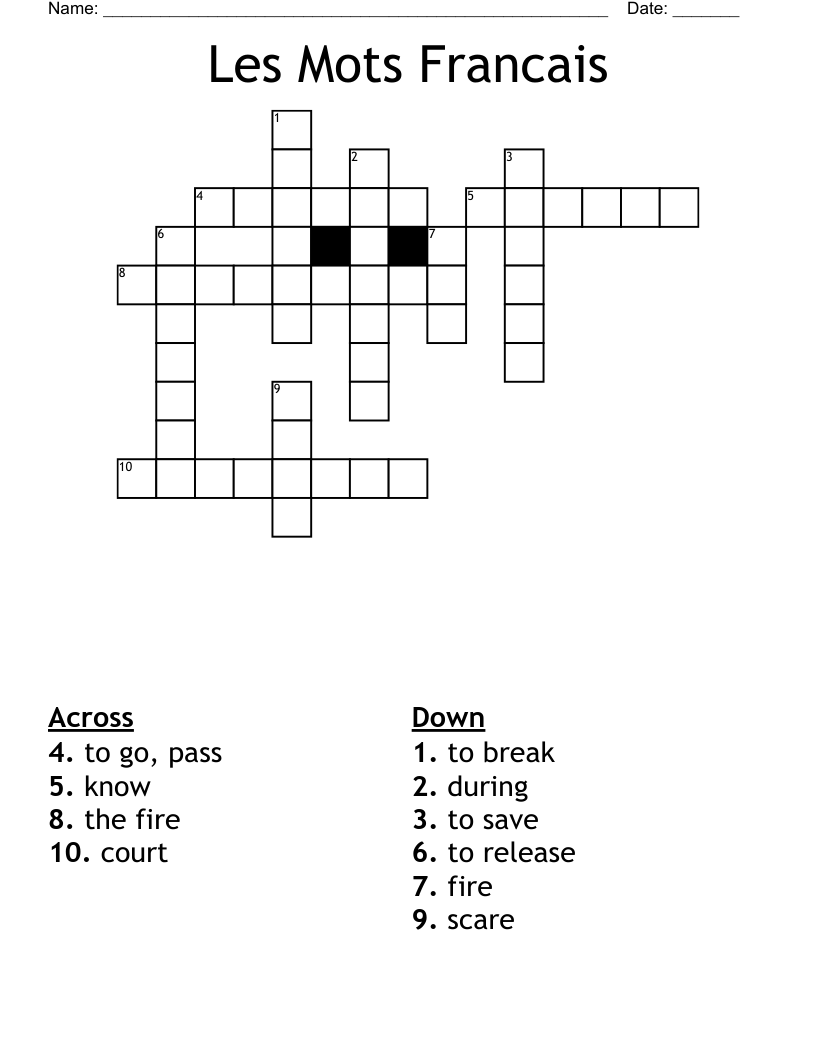 Les Mots Francais Crossword