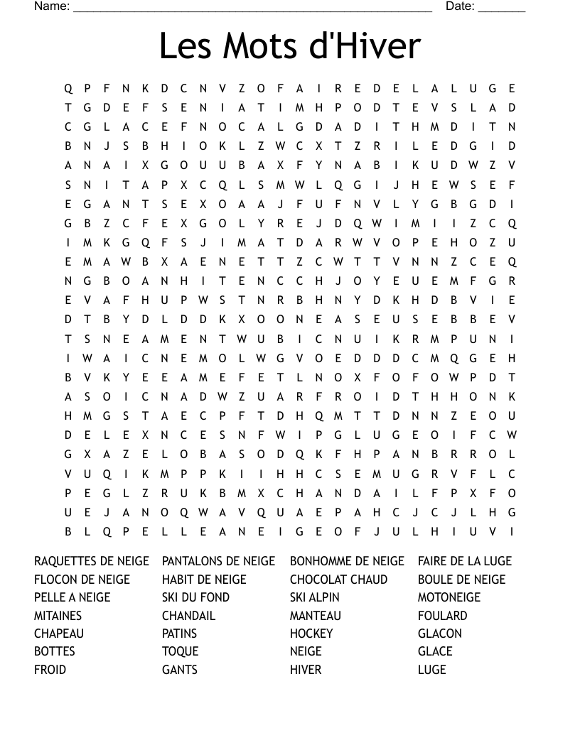 Les Mots d'Hiver Word Search