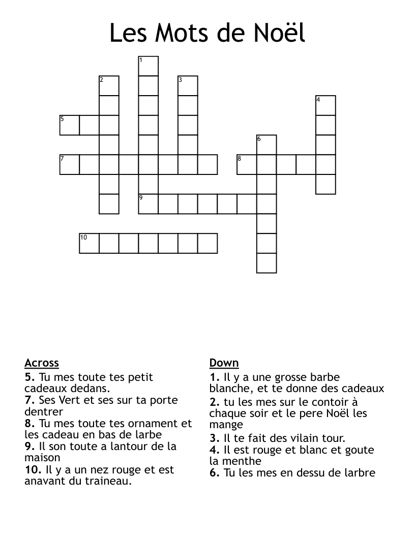 Les Mots de Noël Crossword
