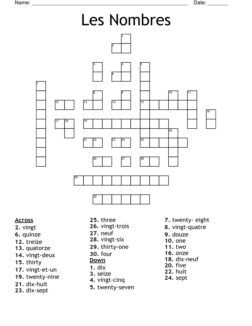 Les Nombres Crossword