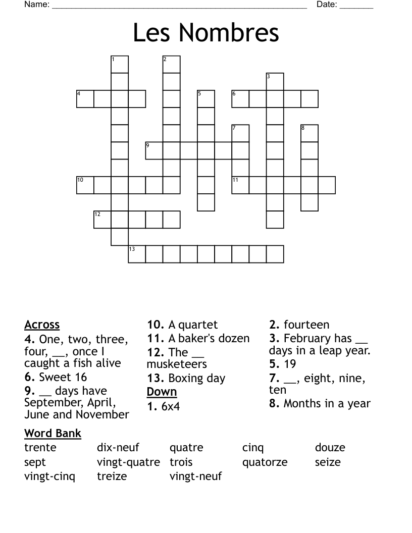 Les Nombres Crossword