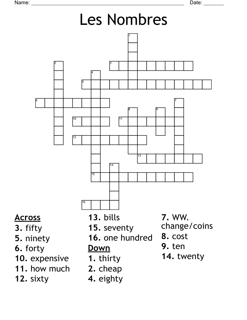 Les Nombres Crossword