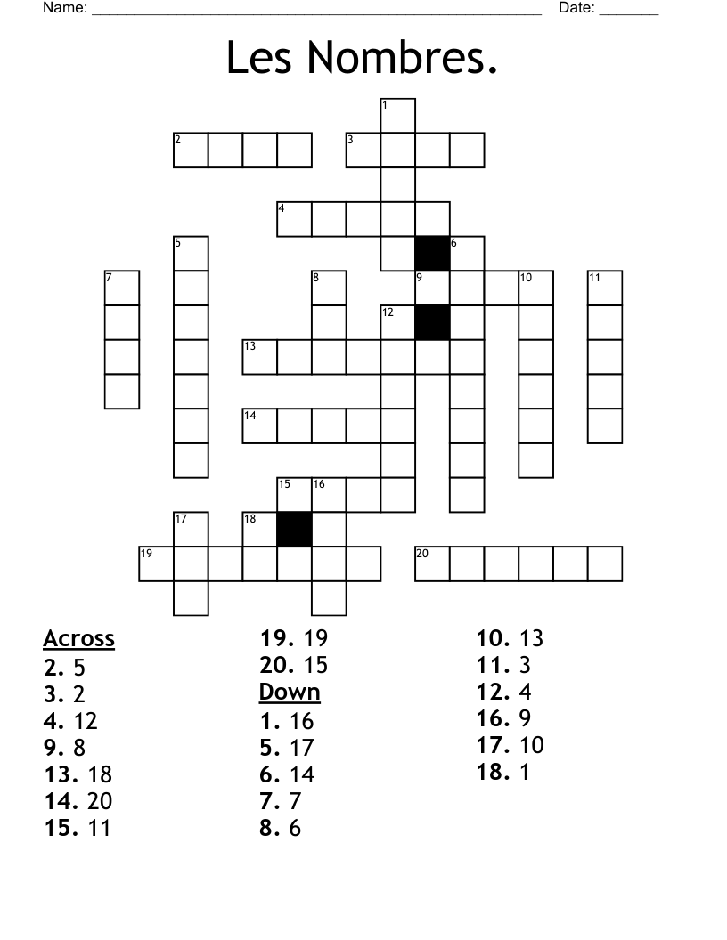 Les Nombres. Crossword