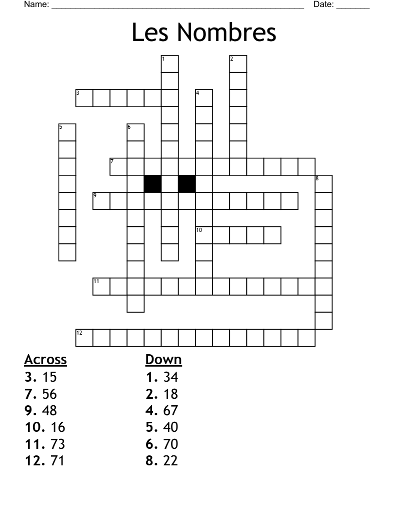 Les Nombres Crossword