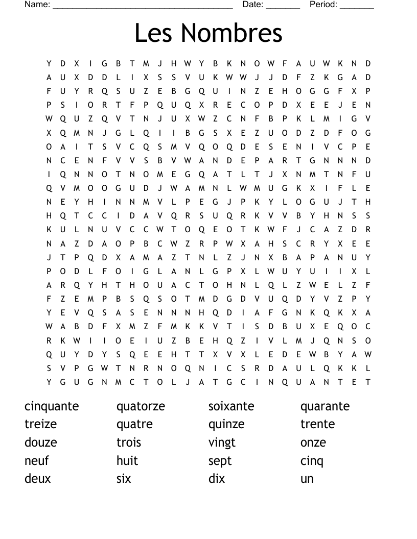 Les Nombres Word Search
