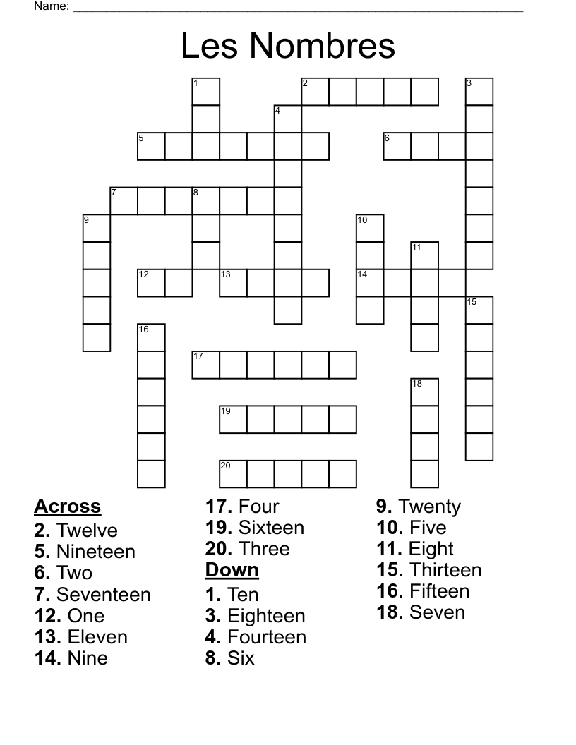 Les Nombres Crossword