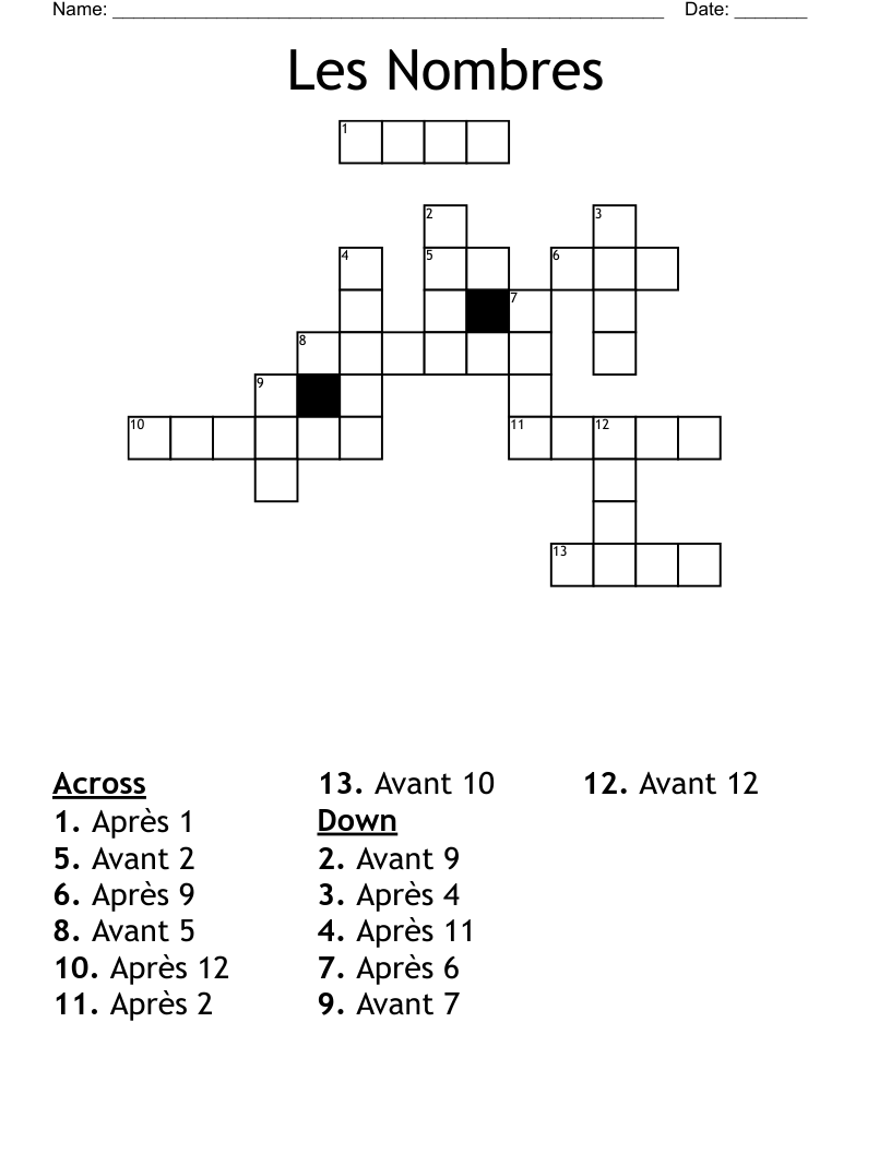 Les Nombres Crossword