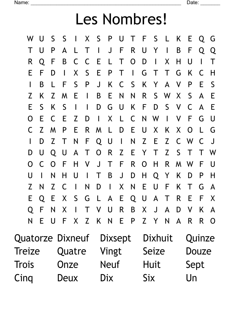 Les Nombres! Word Search