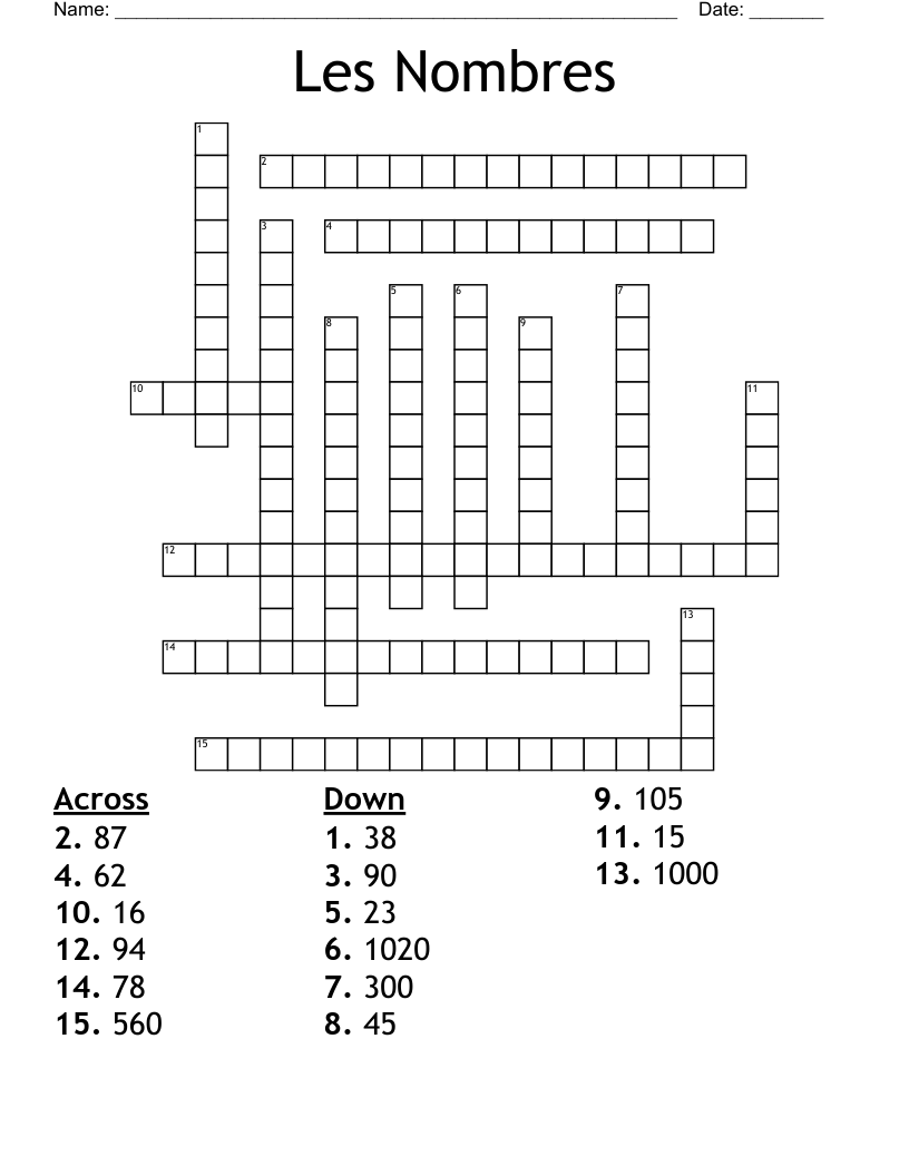 Les Nombres Crossword