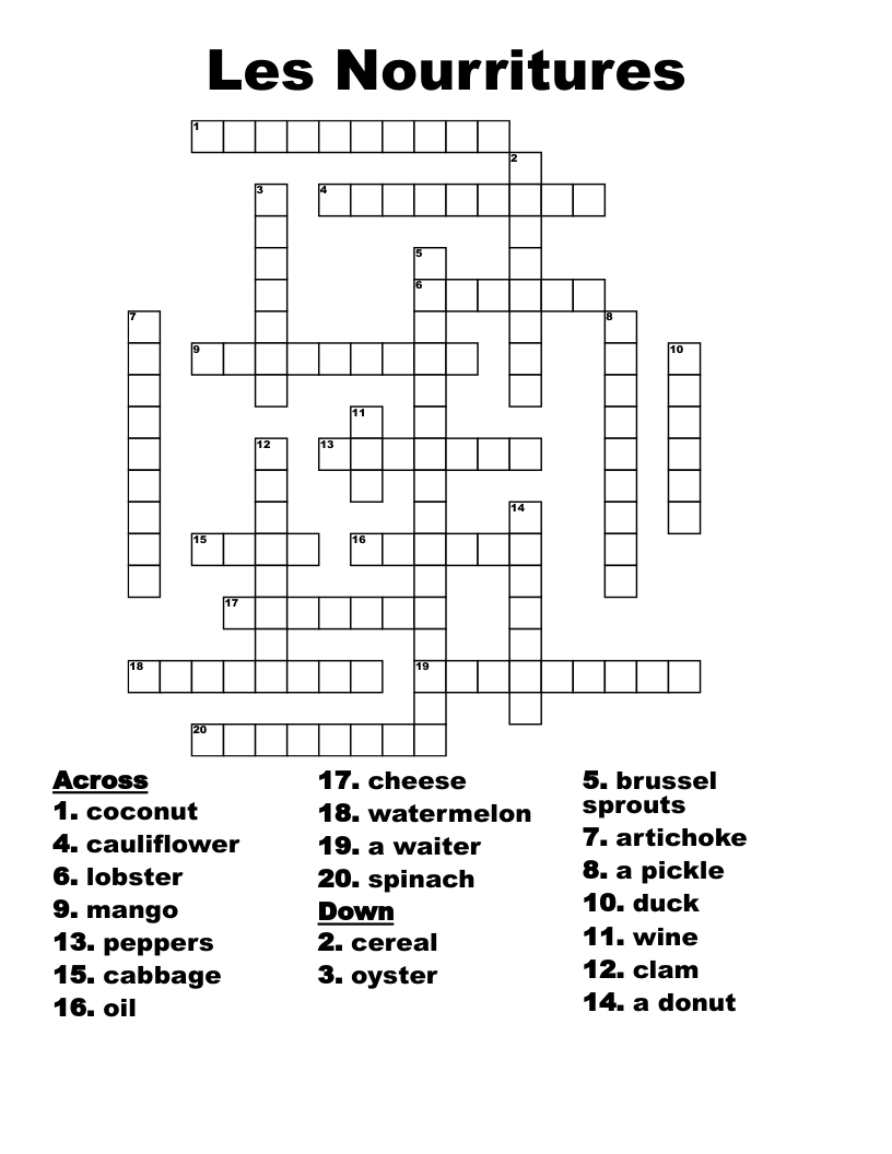 Les Nourritures Crossword
