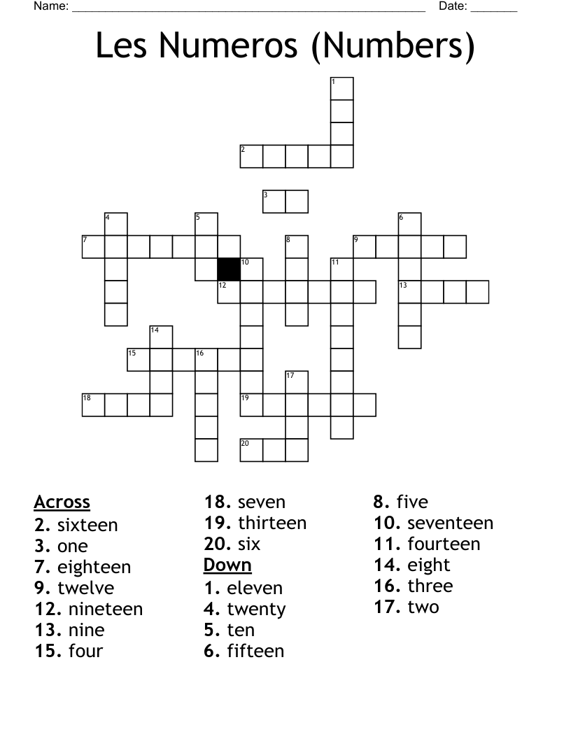 Les Numeros (Numbers) Crossword