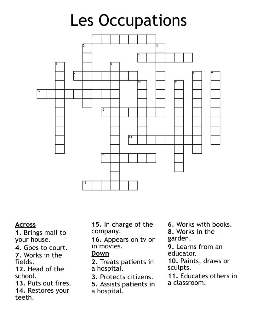 Les Occupations Crossword