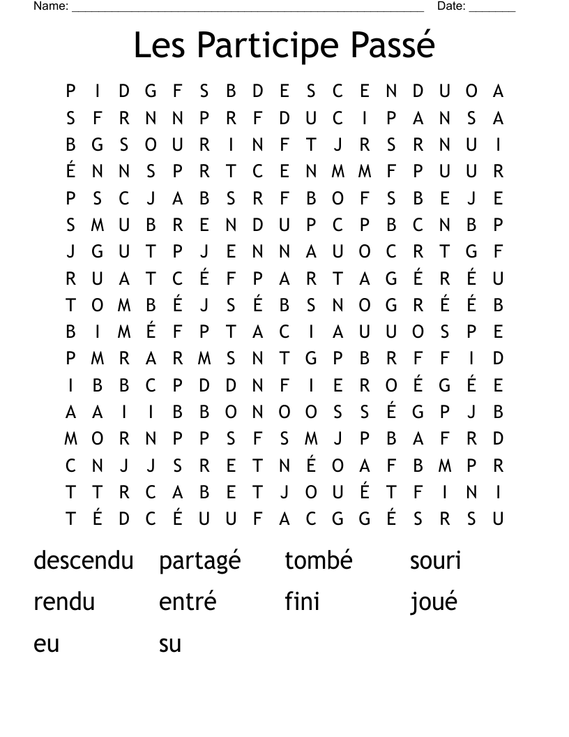Les Participe Passé Word Search