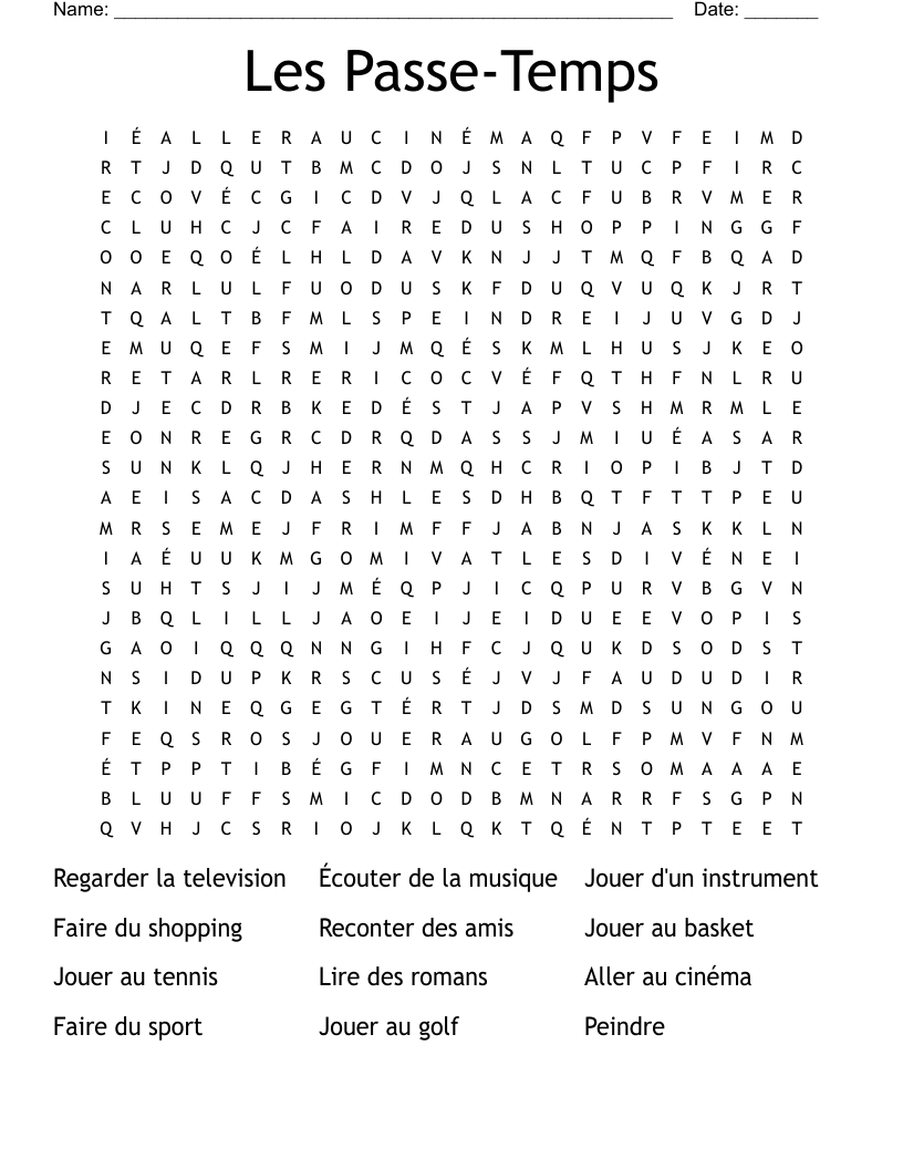 Les Passe-Temps Word Search