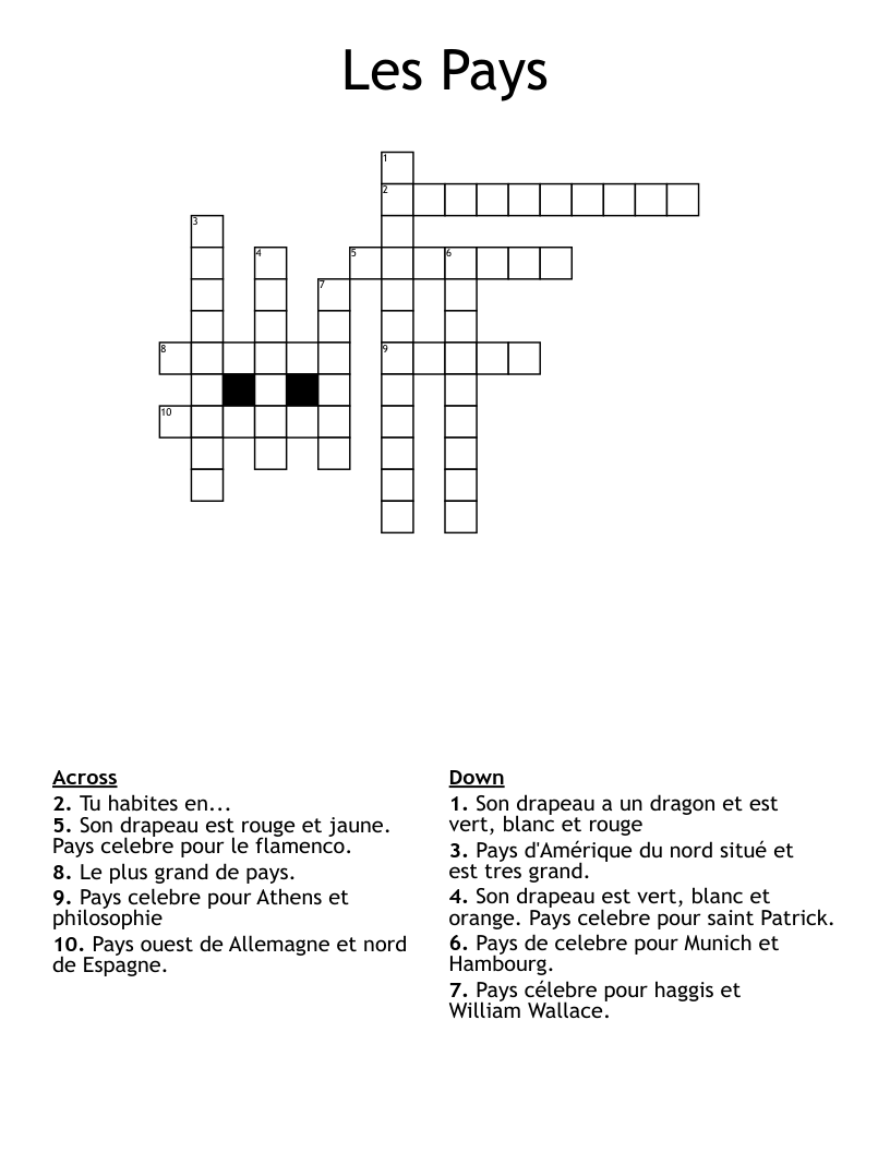 Les Pays Crossword