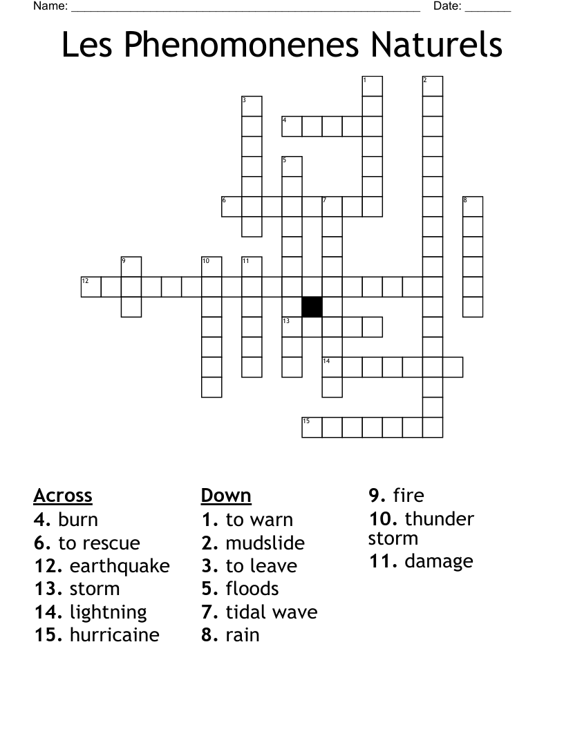 Les Phenomonenes Naturels Crossword