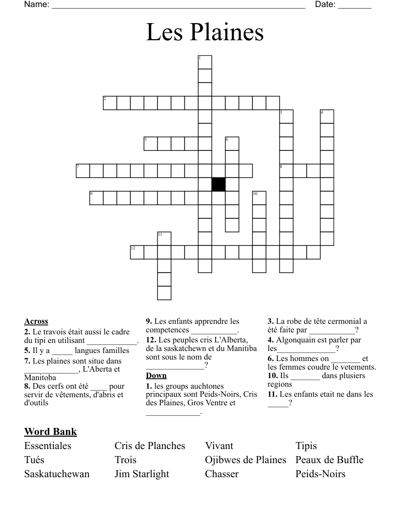 Les Plaines Crossword