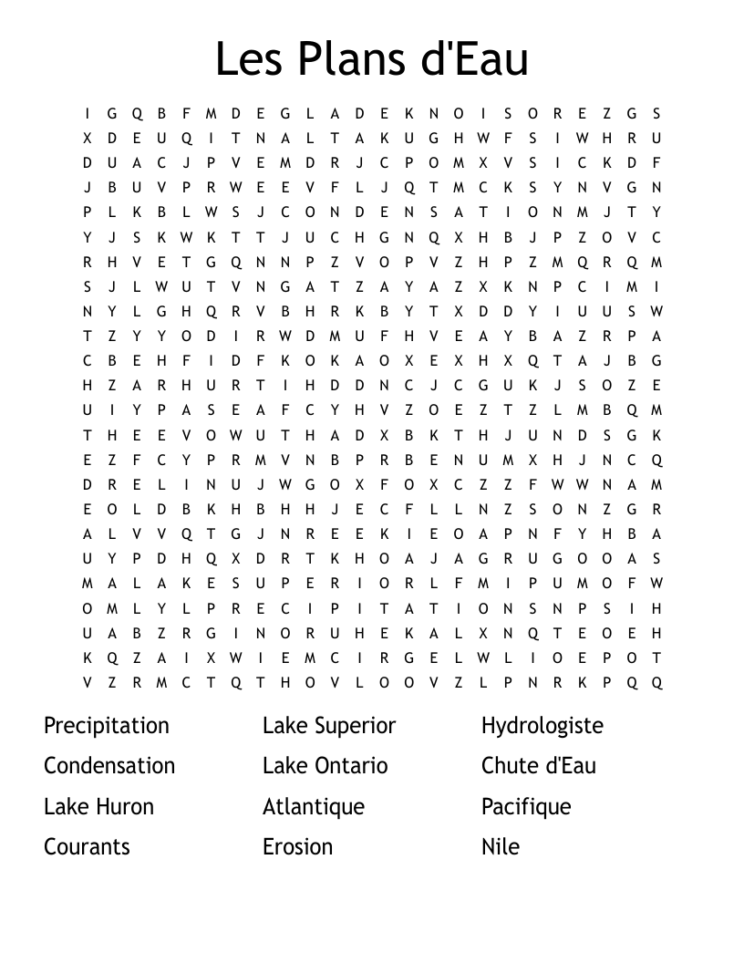 Les Plans d'Eau Word Search