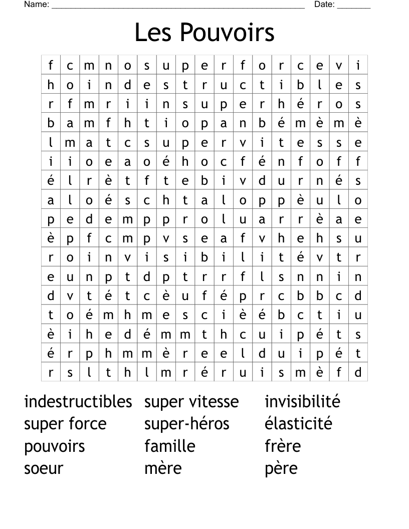 Les Pouvoirs Word Search