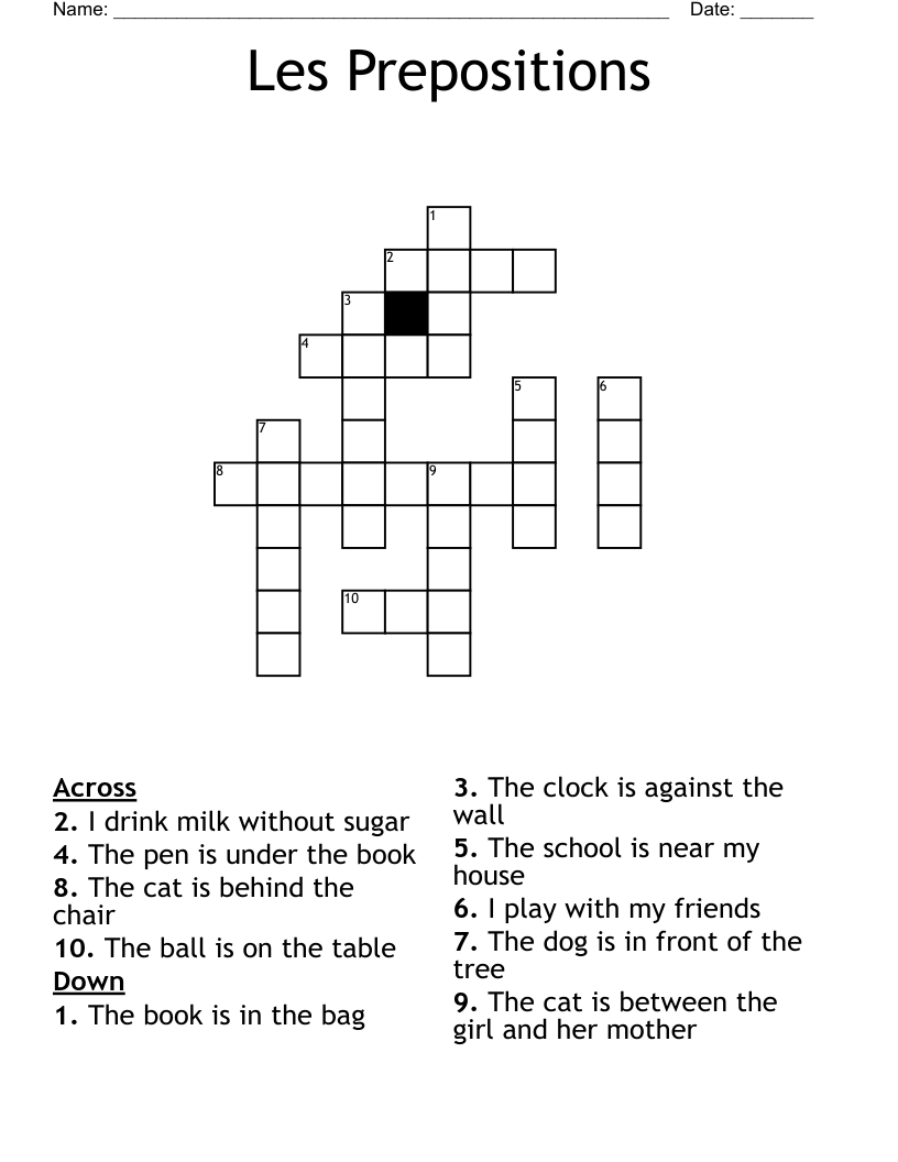 Les Prepositions Crossword