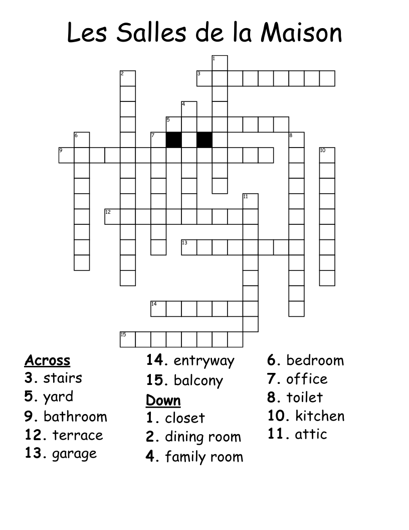 Les Salles de la Maison Crossword