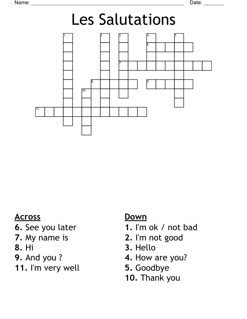 Les Salutations Crossword