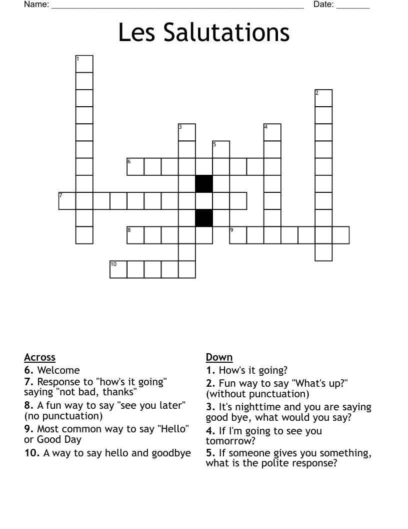 Les Salutations Crossword