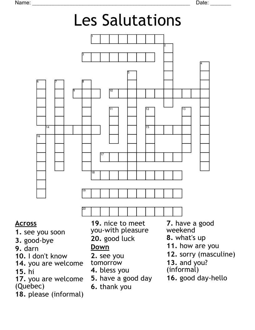 Les Salutations Crossword