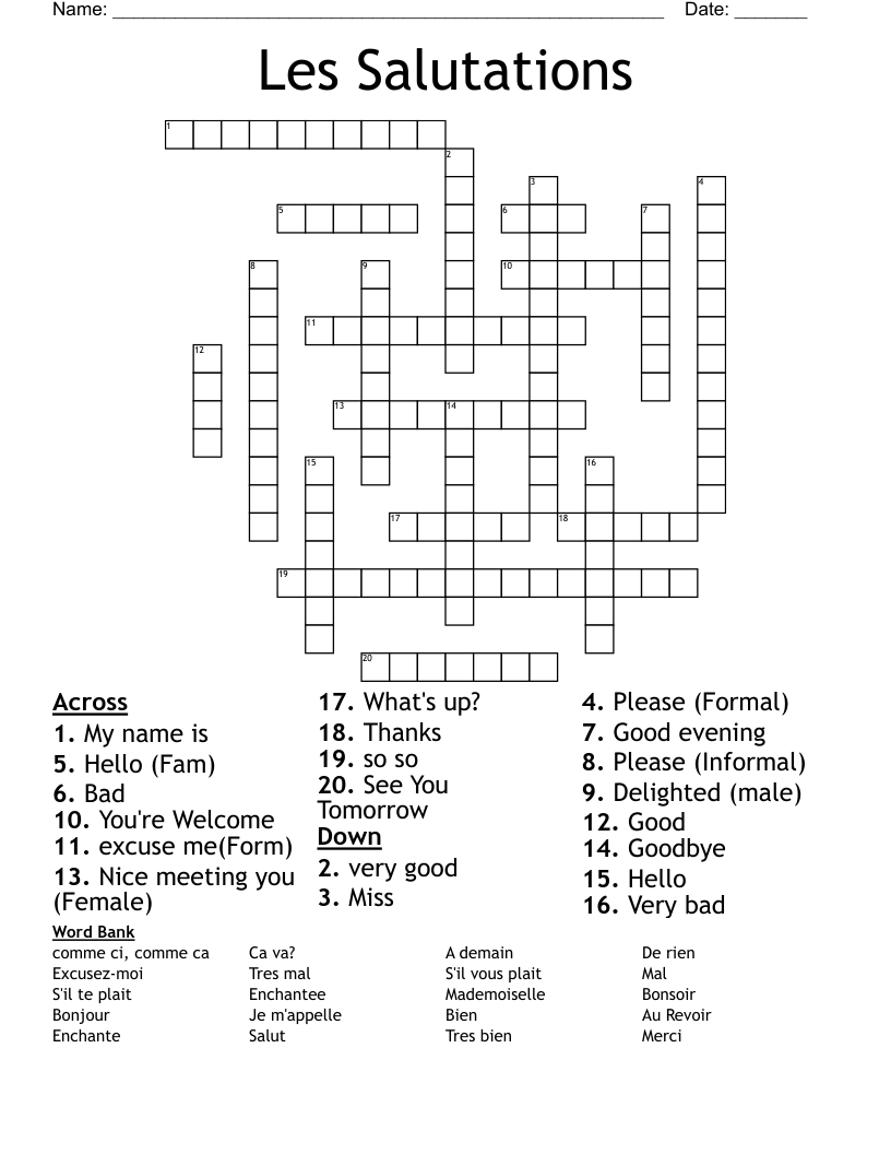 Les Salutations Crossword