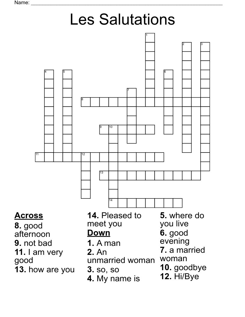 Les Salutations Crossword