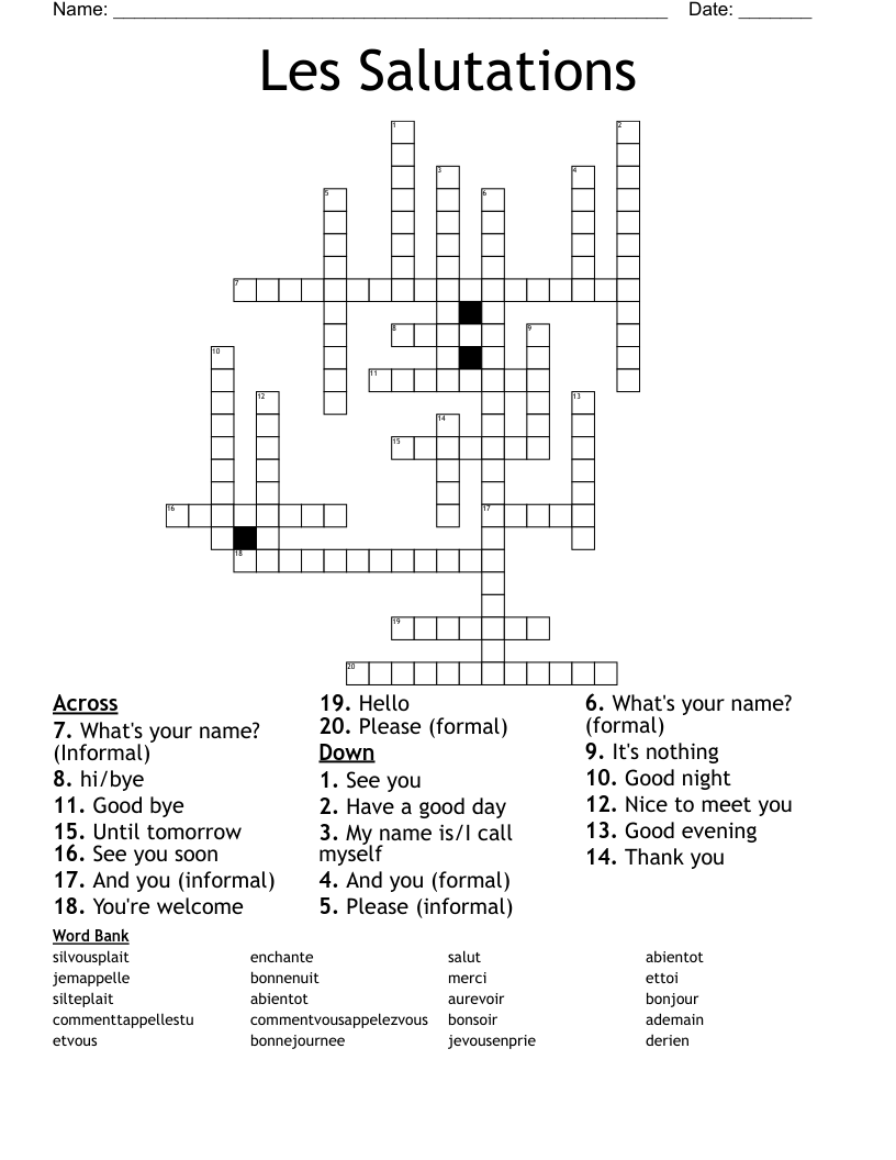 Les Salutations Crossword
