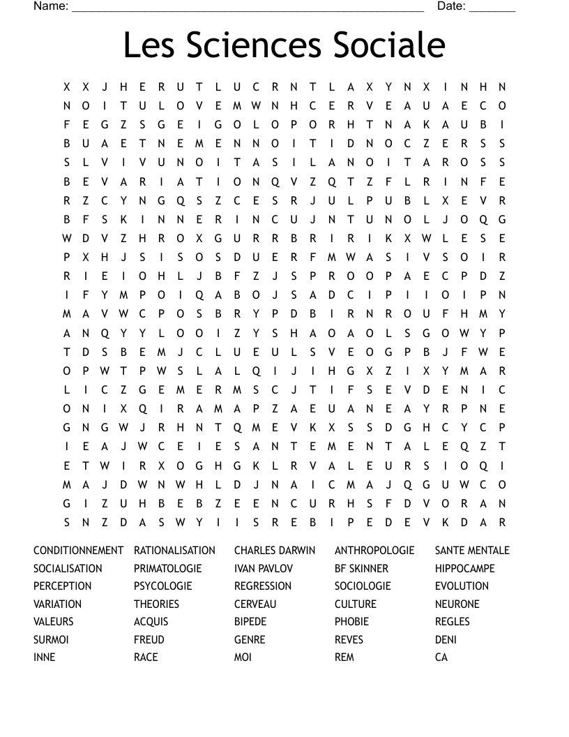 Les Sciences Sociale Word Search