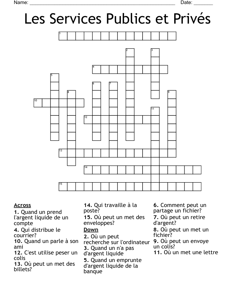 Les Services Publics et Privés Crossword