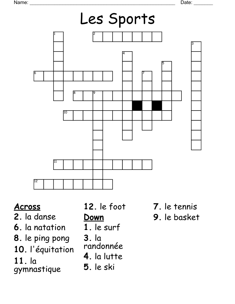 Les Sports Crossword
