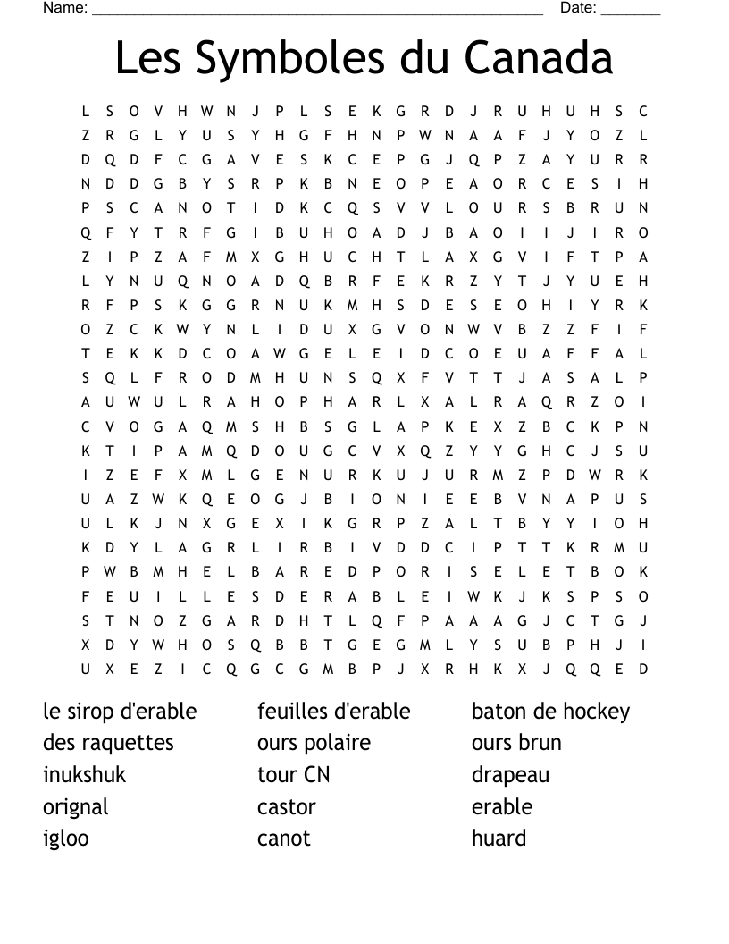 Les Symboles du Canada Word Search