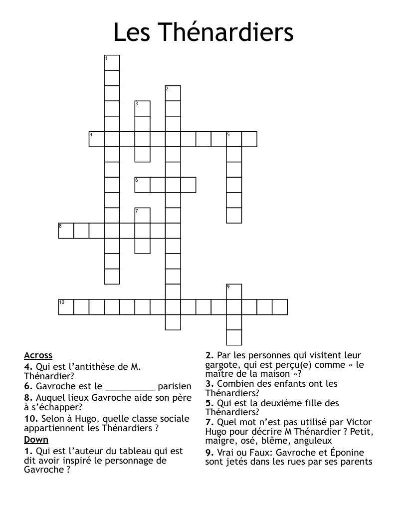 Les Thénardiers Crossword