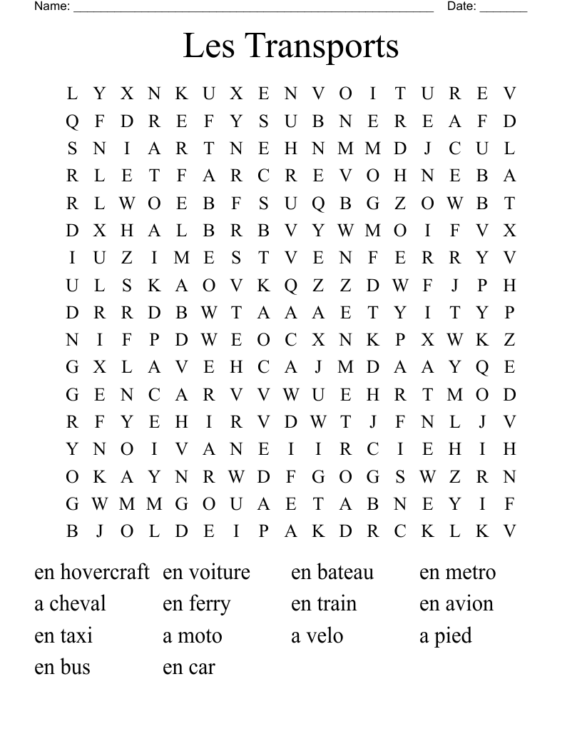 Les Transports Word Search