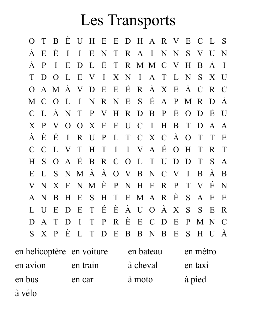 Les Transports Word Search