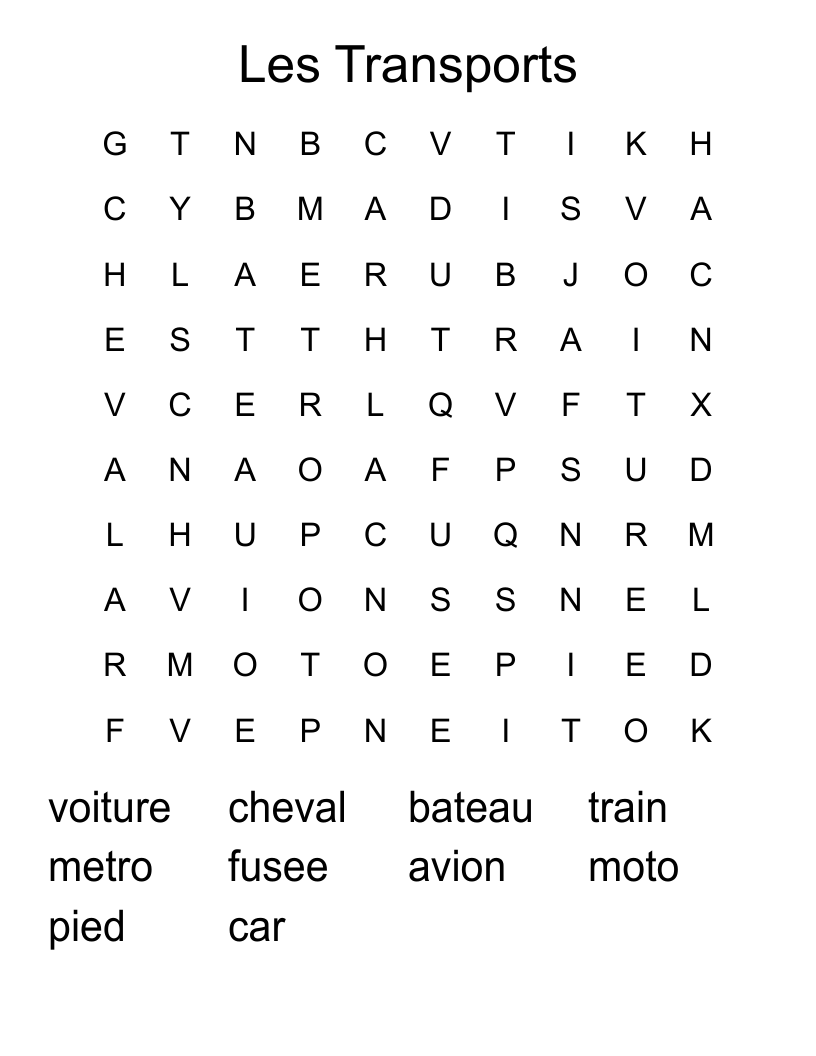 Les Transports Word Search
