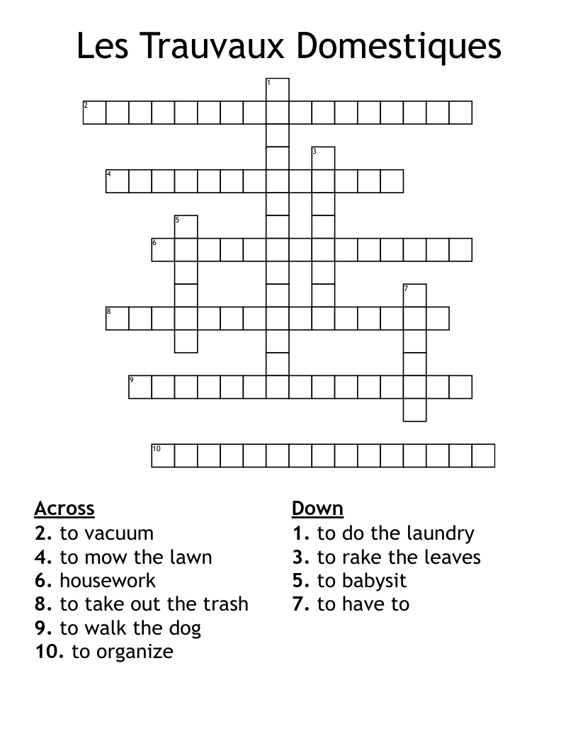 Les Trauvaux Domestiques Crossword