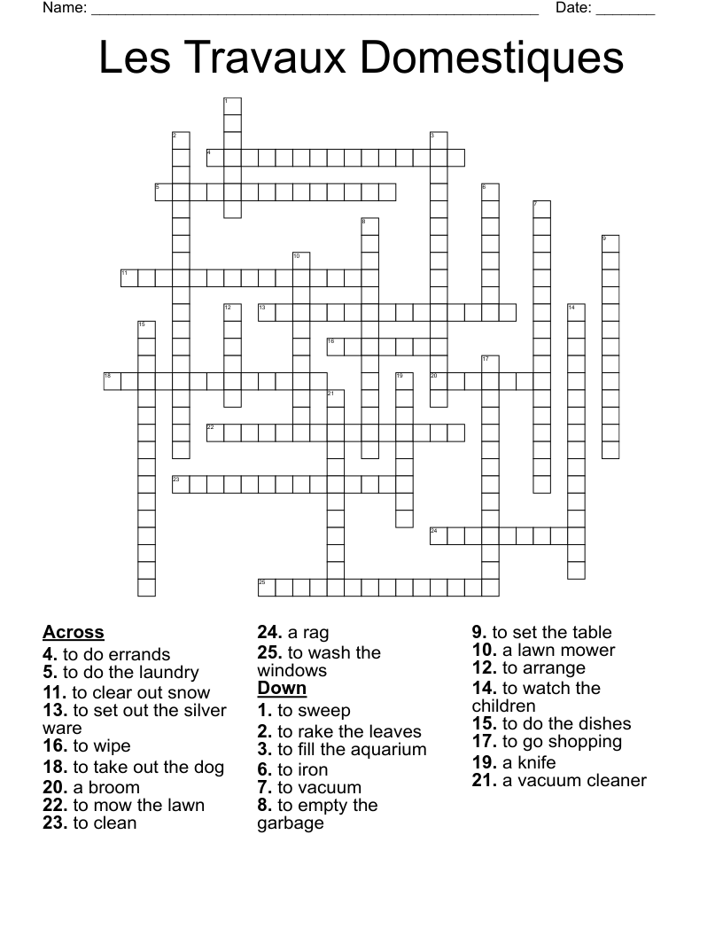 Les Travaux Domestiques Crossword